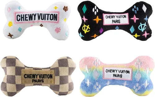 Miniatura 27 de Haute Diggity Dog Black Checker Chewy Vuiton Bone, Juguetes de Peluche de Diseñador para Perros con Chirriador Interactivo, Estimulante Hueso