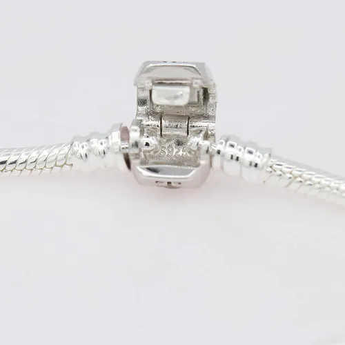 Miniatura 3 de SOUKISS Pulsera de cadena de serpiente de plata de ley 925 con 2 cuentas de tope, Plata de ley 925