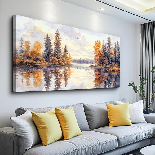Miniatura 17 de PHAOHUAXM Lienzo decorativo de pared para sala de estar, decoración de pared grande para dormitorio, árbol rojo, tinta, paisaje de montaña, pintura