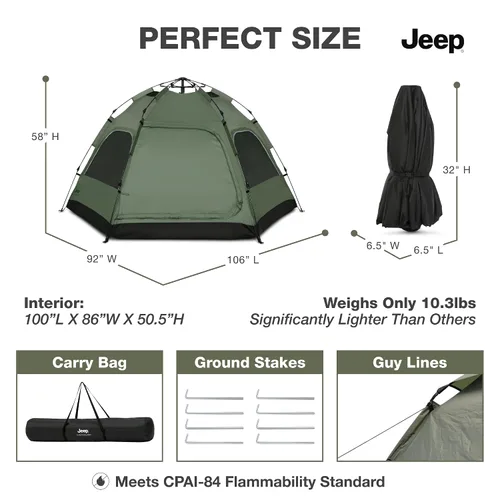 Miniatura 7 de Delta Children - Tienda de campaña instantánea desplegable para 4 personas Jeep Compass con bolsa de transporte, estacas y líneas de sujeción