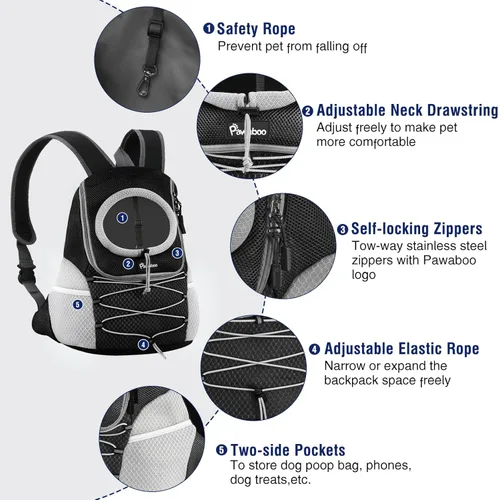 Miniatura 6 de Pawaboo Mochila transportadora para perros y mascotas, transportador frontal de viaje para cachorros perros pequeños, medianos y gatos, mochila
