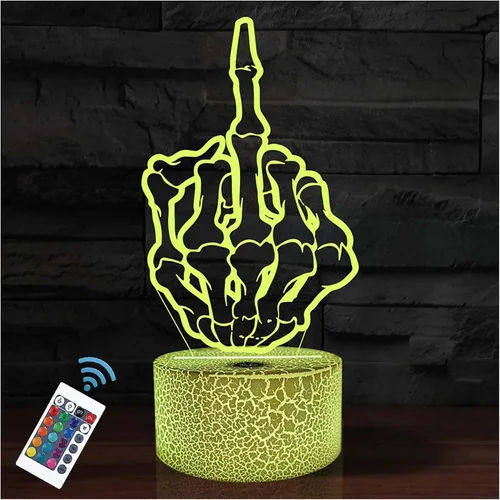 Luz nocturna de dedo medio, control remoto de 16 colores y táctil inteligente, lámpara de noche de ilusión 3D, decoración de dormitorio, regalo de