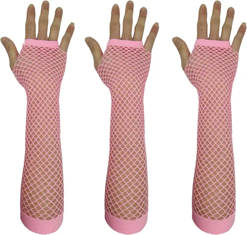 Guantes de red sin dedos para mujer, guantes de red de pescado, calentadores de brazos de malla para fiestas Emo o góticas y 80s o 90S W-N-NG2