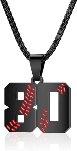 Miniatura 17 de Collar con número de béisbol para niños 00-99, collar con número de camiseta de béisbol de acero inoxidable, colgante personalizado, regalo