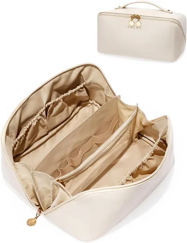 Miniatura 38 de EACHY Bolsa de Maquillaje de Viaje, Bolsas de Cosméticos de Gran Capacidad para Mujeres, Bolsa Portátil Impermeable que se Abre Plana, Bolsa de Aseo