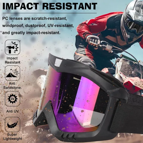 Miniatura 2 de Gafas de moto Dirt & Motocross, paquete de 2 gafas de carreras resistentes al viento para ATV, esquí y snowboard