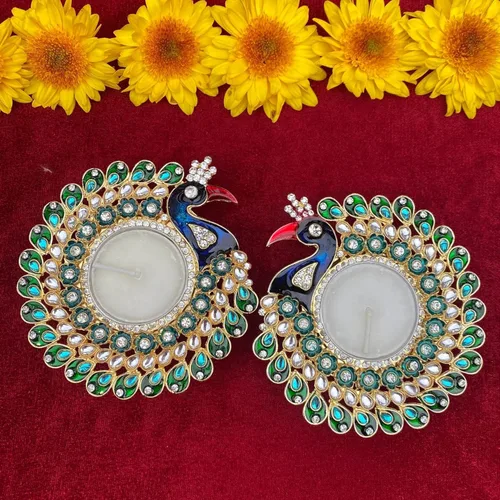 Miniatura 5 de LoveNspire Portavelas de pavo real, Diya decorativo para el hogar, Diwali Pooja, decoración de mesa de Navidad, recuerdos de boda y regalos