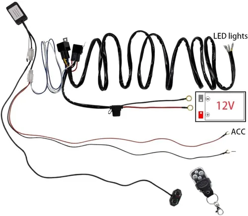 Miniatura 5 de Kit de arnés de cableado de doble color/haz alto y bajo con control remoto DC12V Máximo 300W 40A Luces LED Cable de núcleo de 14AWG Arnés