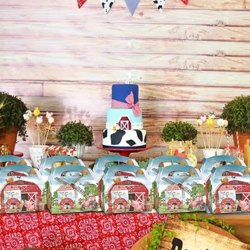 Miniatura 6 de Cajas de fiesta de granja, 12 cajas de regalo temáticas de granja con tarjetas de agradecimiento para cumpleaños, suministros de fiesta temática