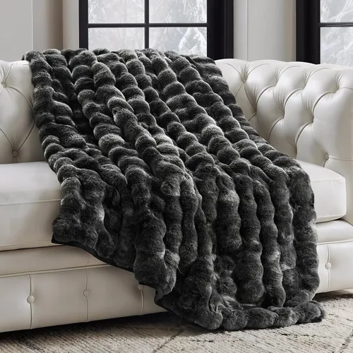 Miniatura 20 de EverGrace - Manta ultra suave de lujo, esponjosa, de pelo de conejo sintético, cálida y gruesa, para cama, reversible, para sofá, silla, color gris