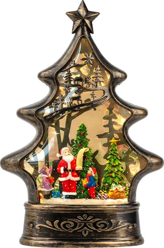 Miniatura 31 de Gnomos de Navidad de 10 pulgadas, linterna de globo de nieve iluminada, caprichoso árbol de Navidad y elfo escandinavo, linterna de agua musical