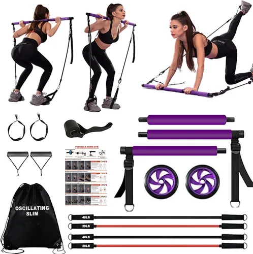 Miniatura 9 de Pilates bar kit Multiple Fitness bar with Resistance Bands, Ab Rollers.Core Strength Training Equipment. Squat Machine for Men and Women.Portable