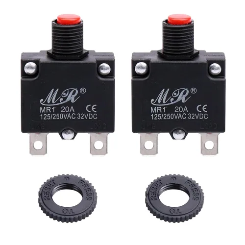 Miniatura 2 de Interruptores térmicos de 20 amperios, 125/250 V CA 32 V CC, botón de reinicio manual, protector de sobrecarga, interruptor de disyuntor de 20 A