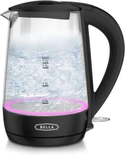Miniatura 10 de bella Hervidor eléctrico de vidrio de 1.7 litros, hierve rápidamente 7 tazas de agua en 6-7 minutos, las luces LED azules suaves se iluminan Negro