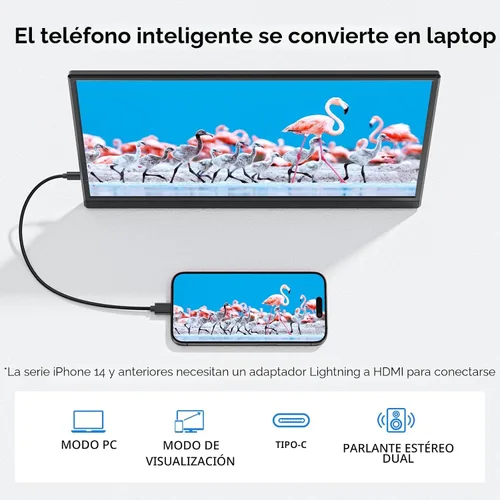 Miniatura 8 de Monitor portátil para portátil FHD 15.6 "1080P Ultra-Slim USB-C y HDMI Segunda pantalla externa para portátil Monitor de viaje Dual Altavoz-Screen