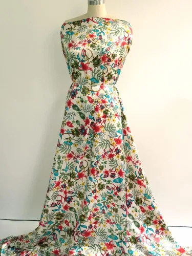 Miniatura 5 de Tela de satén de impresión vintage Material de Charmeuse sedoso para bufanda Vestido Forro Material de costura (blanco natural)