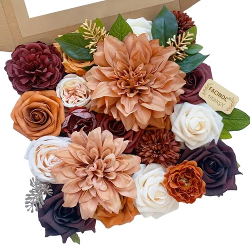 Miniatura 18 de FACINOC Rosas Flores Artificiales Ramo Combo Caja Set para Bricolaje Centros de Mesa de Boda para Mesa Nupcial Baby Shower Fiesta Decoraciones