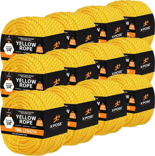 Miniatura 68 de Cuerda de polipropileno trenzado amarilla, 1/2 pulgada de grosor x 50 pies de largo, cuerdas de polietileno resistentes para uso en exteriores