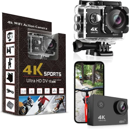 Cámara de acción Pro Xtreme 4K – Cámara de video impermeable Ultra HD con Wi-Fi, lente gran angular de 170°, estabilización de imagen, múltiples