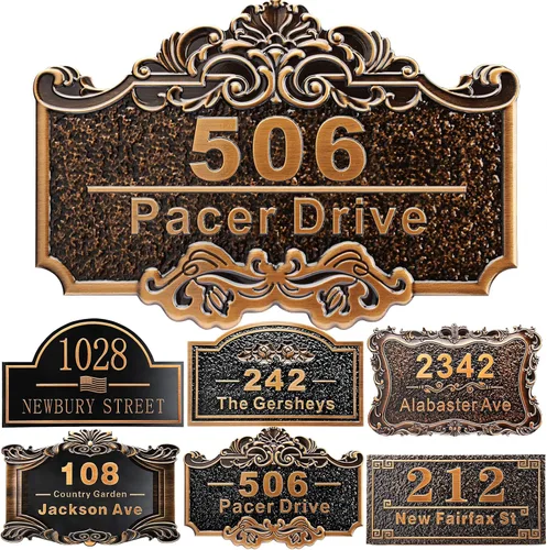 Miniatura 21 de Placa personalizada de dirección de casa de 12 pulgadas, números fundidos para exteriores, placa de señal de dirección personalizada con nombre