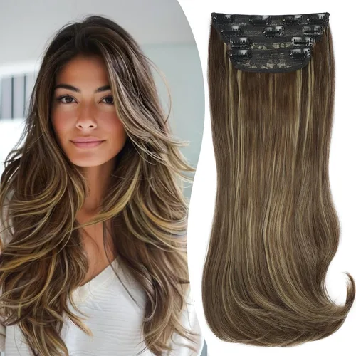Miniatura 17 de FREEMEIGE 4 piezas de extensiones de cabello con clip, extensiones de cabello largas y gruesas con capas rectas de 20 pulgadas, extensiones