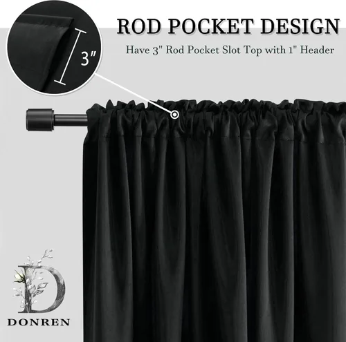 Miniatura 2 de DONREN - Cortinas blackout de 2 paneles con bolsillo para cortinero Negro