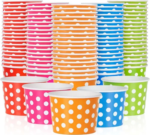 MATICAN Tazas de papel para helado – 100 unidades de 4 onzas, cuencos desechables para postres para alimentos fríos o calientes, suministros de