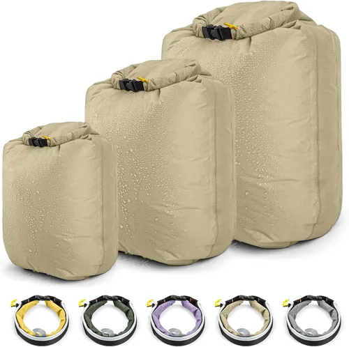 HIKEMAN Bolsa seca impermeable – Bolsa seca ultraligera, bolsas de secado al aire libre, paquete de 3 bolsas para viajes, natación, rafting, Caqui