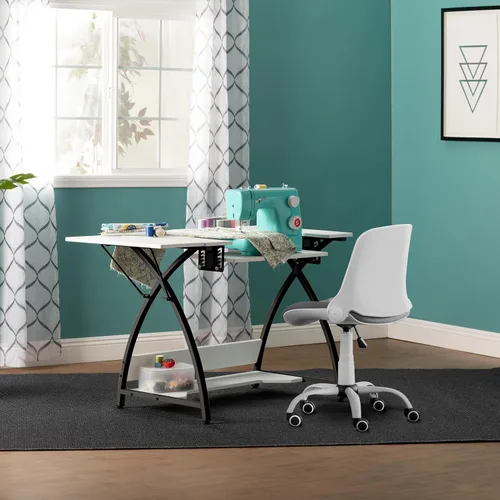 Miniatura 2 de Comet Plus - Mesa de costura y pasatiempos con estante lateral e inferior, también se puede utilizar como escritorio de computadora