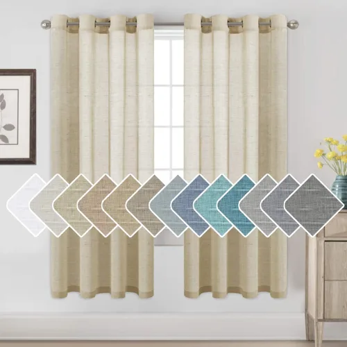 Miniatura 82 de H.VERSAILTEX Cortinas de 96 pulgadas de largo, cortinas de lino/cortinas transparentes de mezcla de lino natural/paneles/cortinas para sala