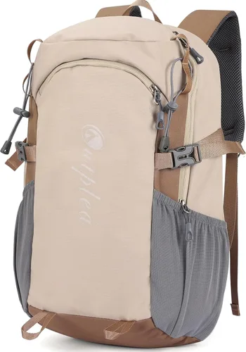 Mochila pequeña de senderismo con correa para el pecho para hombres y mujeres, mochila de viaje ligera impermeable de 20 litros con correas Caqui