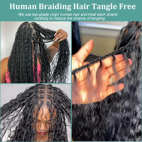 Miniatura 7 de Cabello humano trenzado para trenzas bohemias, cabello humano trenzado de onda profunda, cabello humano a granel para trenzar, sin trama 10A, húmedo