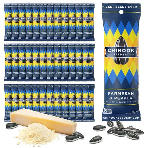 Chinook Seedery Semillas de girasol bajas en sodio – Sabor a parmesano y pimienta, paquete de 36, 1.5 oz – Semillas de girasol para comer – Keto,