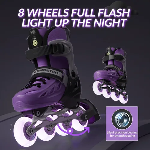 Miniatura 5 de SUPER YOUNGSTER Patines en línea ajustables para niños y niñas de 4 a 12 años con ruedas iluminadas, patines en línea para niños y niñas Púrpura