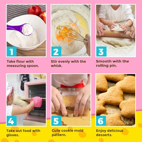 Miniatura 8 de Toyze Regalos para niñas de 3 a 8 años, juego de cocina para niños con delantal, sombrero de chef, libro de cocina, 20 unidades, color rosa