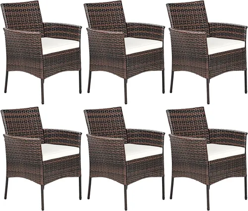Miniatura 14 de RELAX4LIFE Juego de 2 sillas de mimbre para patio, sillas de ratán de polietileno para interiores y exteriores con respaldo de bastón, cojines