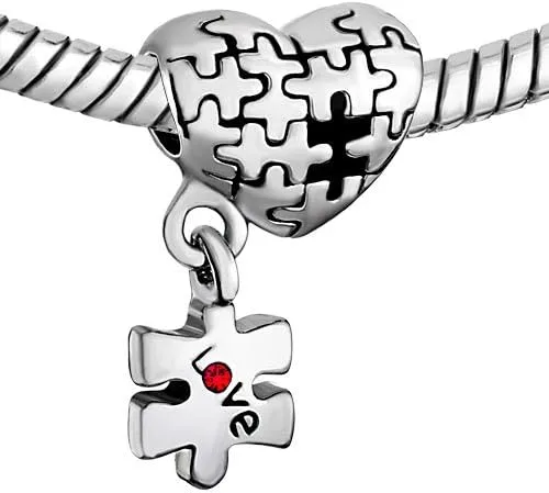 Miniatura 2 de KunBead Rompecabezas de concientización sobre el autismo, dije colgante de corazón, compatible con pulsera Pandora, collar, joyería de cumpleaños