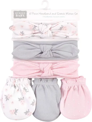 Miniatura 24 de Hudson Baby Conjunto de diadema de algodón y manoplas para rascar para bebé