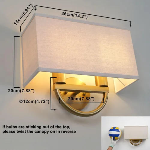 Miniatura 2 de Yosoan Aplique de pared de latón dorado, estilo bohemio, para escaleras, 2 luces, para interiores, con cable doble, montaje en pared, luces de base