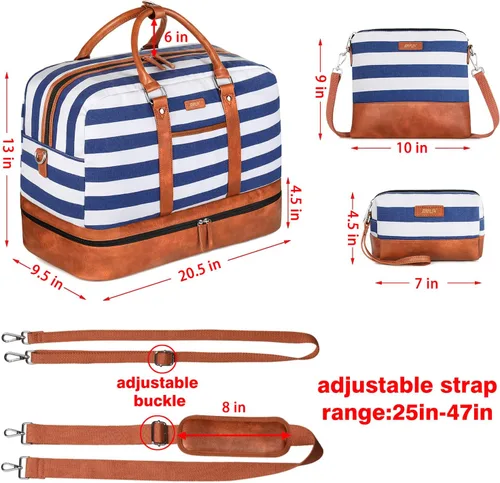 Miniatura 150 de IBFUN Bolsas de fin de semana para mujer, bolsa grande de lona para viaje, bolsa de viaje con compartimento para zapatos, 21 pulgadas, juego de 3