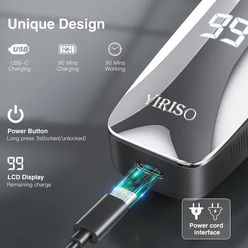 Miniatura 7 de YIRISO Maquinilla de afeitar eléctrica para hombres, afeitadora giratoria de larga duración de 90 minutos con cabezal flotante 4D y pantalla LCD