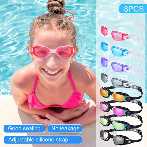 Miniatura 8 de Konohan Paquete de 8 gafas de natación sin fugas para adultos, protección UV, gafas de piscina con clip para la nariz