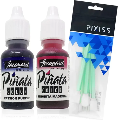 Miniatura 7 de Paquete de tintas de alcohol para piñata jacquard en blanco y negro, blanco y mantilla y 10 herramientas de mezcla de tinta Pixiss