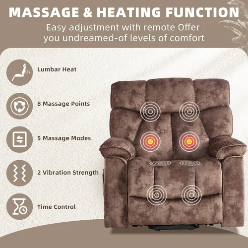 Miniatura 3 de CANMOV Power Lift - Silla reclinable para personas mayores con masaje por vibración y calefacción lumbar, silla elevadora eléctrica con bolsillo