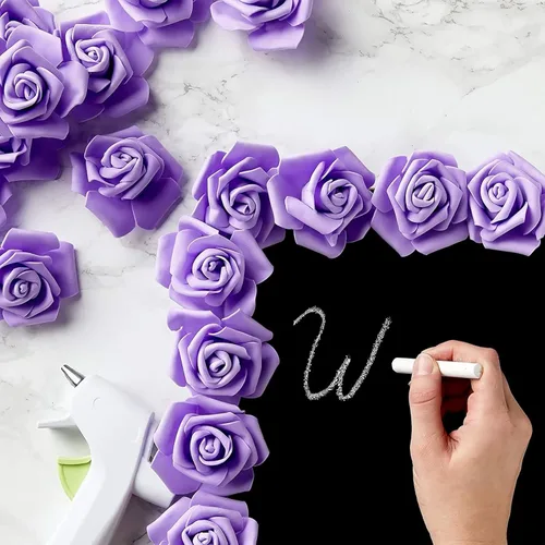 Miniatura 6 de Juvale Rosas artificiales sin tallo, rosas de plástico duraderas para decoración de boda, para decoración de mesa de centro de mesa, flores Morado
