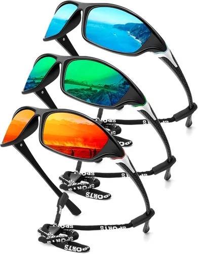 Miniatura 42 de KALIYADI 4 Pack Polarized Sunglasses-Men Sports Sun-glasses: Mens Sunglasses UV Protection for Fishing Driving Cycling A02-negro/azul hielo/rojo