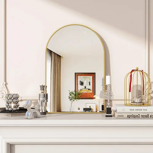 Miniatura 17 de VooBang Arched Wall Mirror, 26 x 28 inch Arch Bathroom Mirror, Wall Mounted Vanity Mirror with Arch Metal Frame, Modern Bathroom Vanity Mirror for