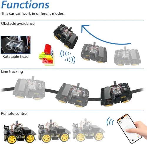Miniatura 3 de Freenove Kit de coche 4WD con control remoto (compatible con Arduino IDE), seguimiento de línea, evitación de obstáculos, aplicación de control