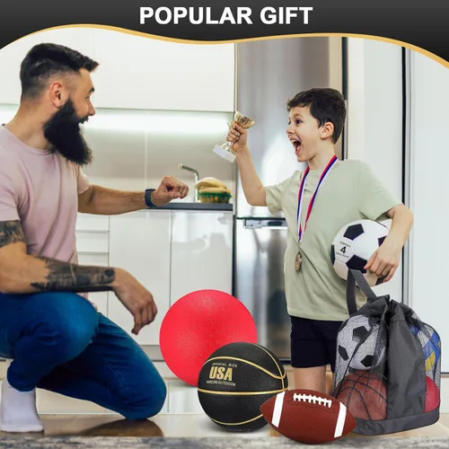 Miniatura 5 de Liliful Juego de 8 pelotas deportivas para el regreso a la escuela, tamaño oficial, fútbol, baloncesto, fútbol, patio, equipo de PE con bolsa
