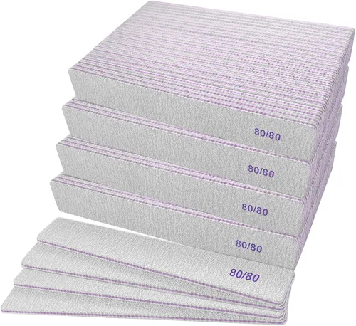 Limas de uñas de grano 80/80 (100 unidades), tableros de esmeril gruesos para uñas acrílicas y uñas de gel, lima de uñas de doble cara de 80 granos